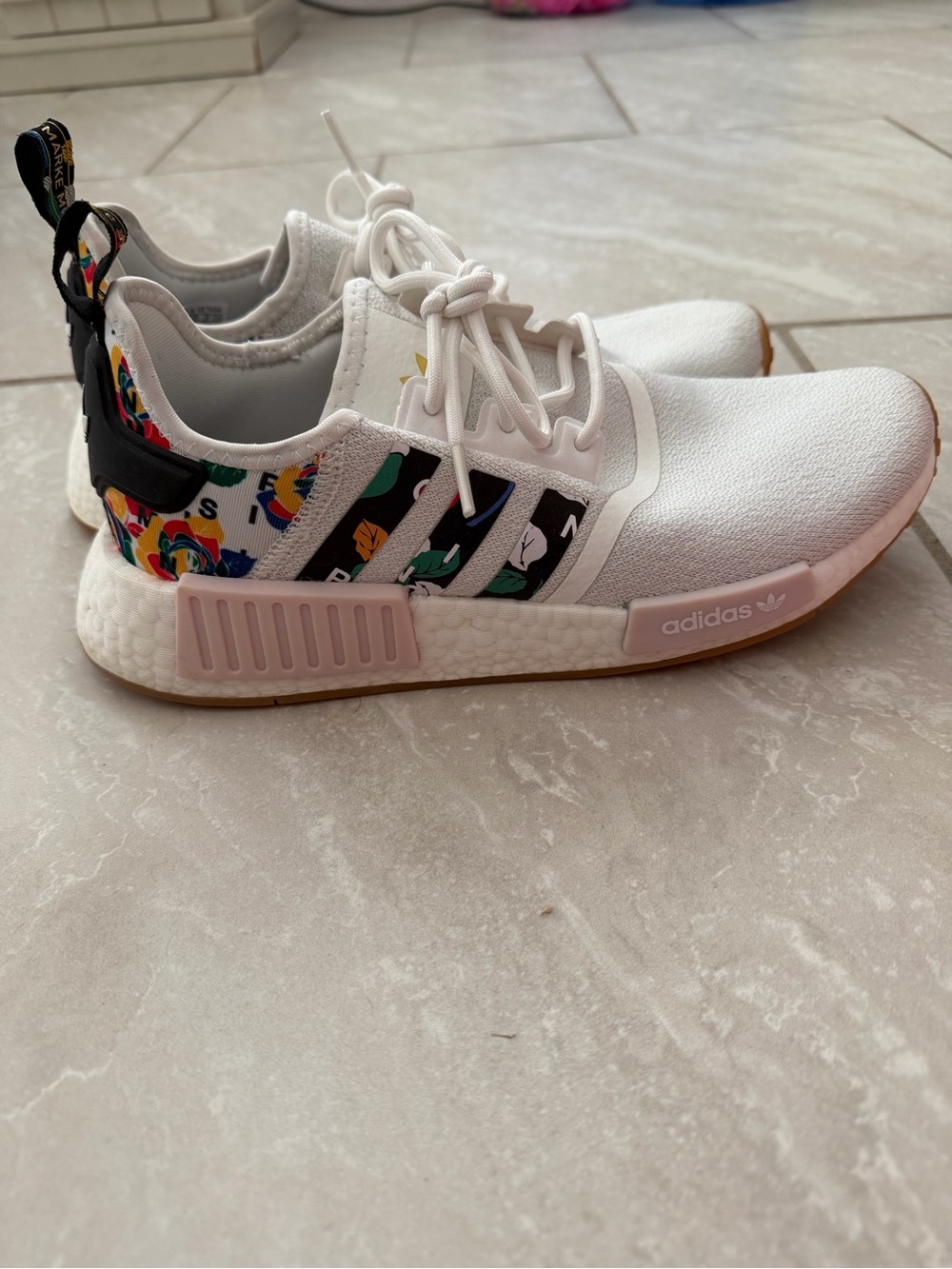 adidas womens White Sneakers with Multicolor Accents